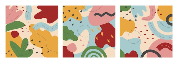 Un conjunto de carteles abstractos con formas orgánicas y texturas Diseño moderno para Banners portadas de redes sociales