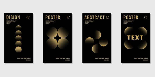 Conjunto de carteles abstractos de gradiente dorado plantilla de estilo minimalista con colecciones de formas geométricas