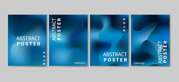 Conjunto de carteles abstractos modernos en tonos azules con gradientes suaves y texturas fluidas