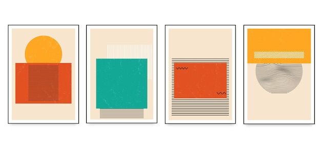Conjunto de carteles de arte geométrico minimalista con elementos de formas geométricas. ilustración de vector de plantillas abstractas de moda creativas contemporáneas modernas.