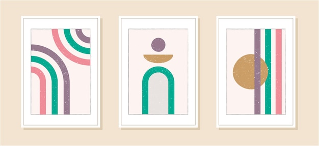 Conjunto de carteles de arte geométrico minimalista Plantilla de carteles de diseño contemporáneo con elementos de formas primitivas Plantillas abstractas de moda creativas contemporáneas modernas ilustración vectorial