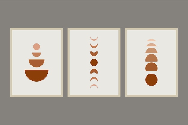 Conjunto de carteles de arte mural de impresión minimalista moderna con fases geométricas contemporáneas de la Luna