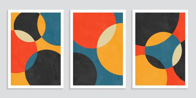 Conjunto de carteles de arte de pared de color oscuro de la Bauhaus con círculos geométricos