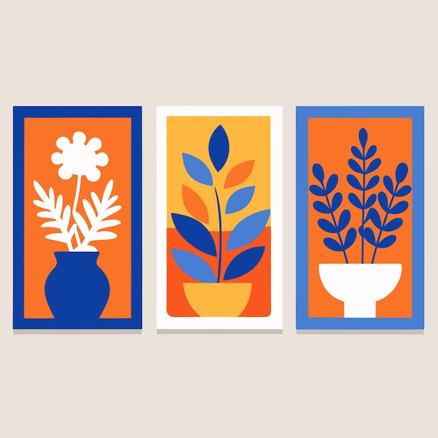 Conjunto de carteles de arte de pared minimalista botánico de collage contemporáneo inspirado en Matisse