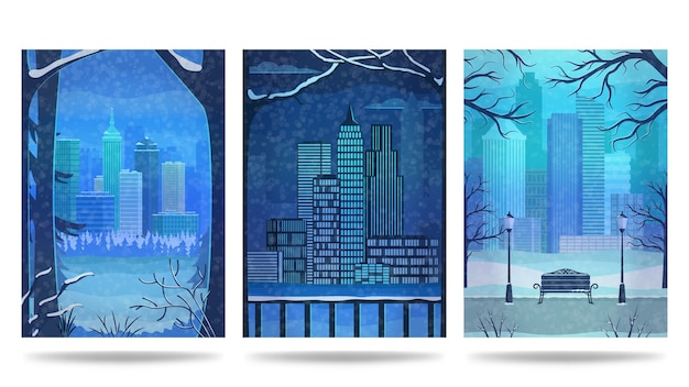 Conjunto de carteles de ciudad de invierno