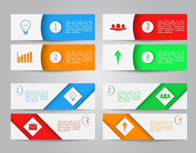 Vector un conjunto de carteles de colores simples sobre el tema de los negocios.