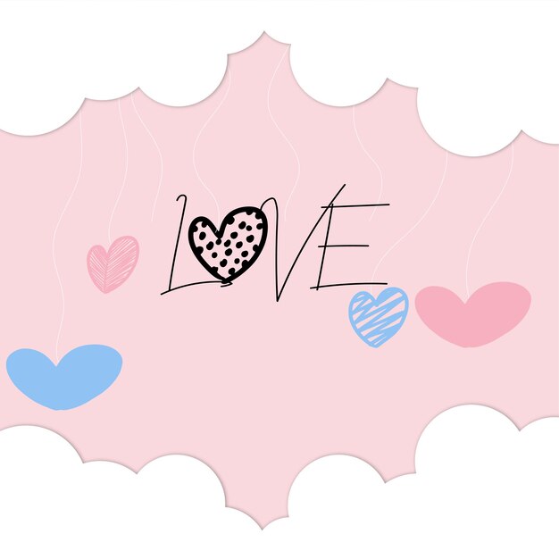 Conjunto de carteles de concepto de día de San Valentín. ilustración vectorial Corazones de papel rojo y rosa 3d con marco sobre fondo geométrico. Lindas pancartas de venta de amor o tarjetas de felicitación