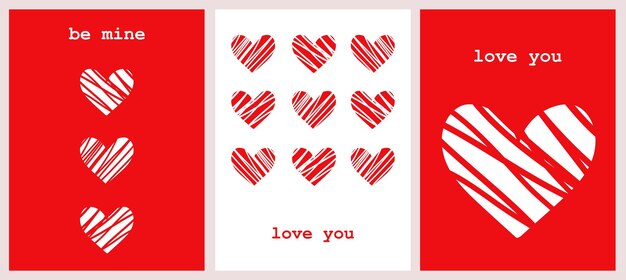 Conjunto de carteles conceptuales para el día de San Valentín Banderas de venta de amor o tarjetas de felicitación Arte abstracto moderno