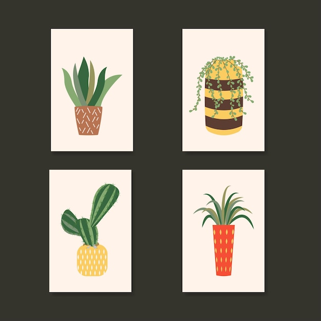 Conjunto de carteles contemporáneos con plantas y flores ilustración vectorial
