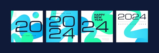 Vector conjunto de carteles creativos y coloridos para el feliz año nuevo de 2024. apto para tarjetas, pancartas, carteles, volantes, portadas y plantillas de publicaciones en las redes sociales