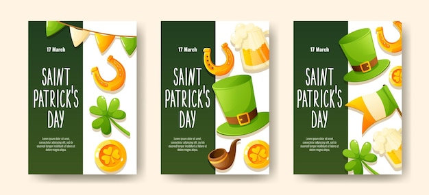Conjunto de carteles para el día de San Patricio 17 de marzo Tarjetas de felicitación invitaciones pancartas carteles