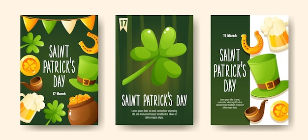 Conjunto de carteles para el día de San Patricio 17 de marzo Tarjetas de felicitación invitaciones pancartas carteles