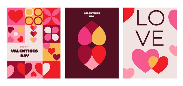 Conjunto de carteles del Día de San Valentín en estilo geométrico moderno de moda Venta de portadas de etiquetas de tarjetas de felicitación
