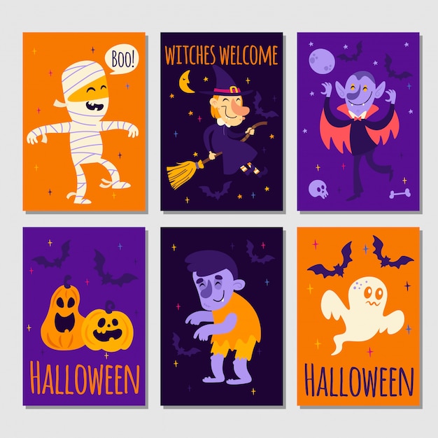 Conjunto de carteles de dibujos animados de halloween