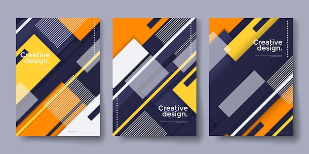 Conjunto de carteles de diseño de fondo geométrico Patrón gráfico abstracto Bandera de concepto vertical Diseño de mosaico de adorno Cubierta de libro de presentación de negocios Ilustración vectorial