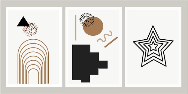 conjunto de carteles con diseño geométrico mínimo, plantilla vectorial con elementos de diferentes formas con texturas, estilo de diseño moderno