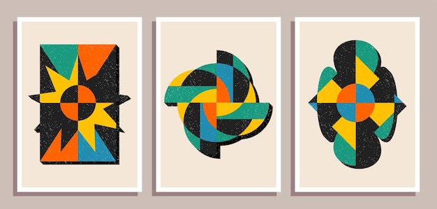Conjunto de carteles de diseño geométrico retro mínimo Conjunto de decoración de pared de arte contemporáneo Formas geométricas fondo de portada de cartel
