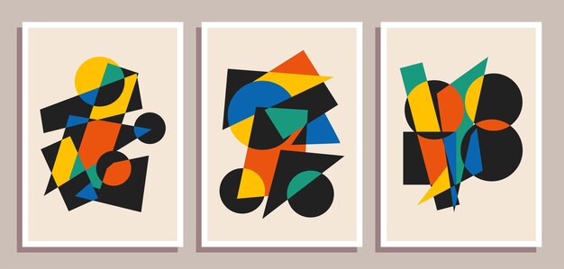 Conjunto de carteles de diseño geométrico retro mínimo Conjunto de decoración de pared de arte contemporáneo Formas geométricas fondo de portada de cartel