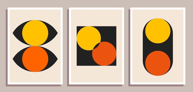 Conjunto de carteles de diseño geométrico retro mínimo Conjunto de decoración de pared de arte contemporáneo Formas geométricas fondo de portada de cartel