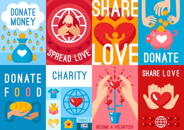 Conjunto de carteles de donación de caridad