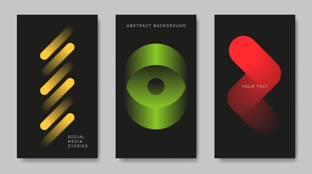 Un conjunto de carteles con elementos abstractos de gradiente para carteles, pancartas, portadas, etc.