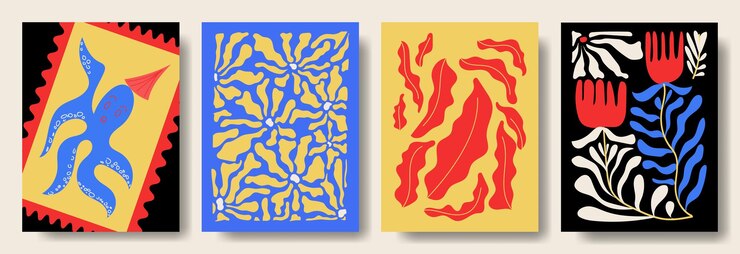 conjunto de carteles estilo arte ingenuo fondo groovy retro hippie estilo de los años 60 70 impresión de carteles contemporáneos