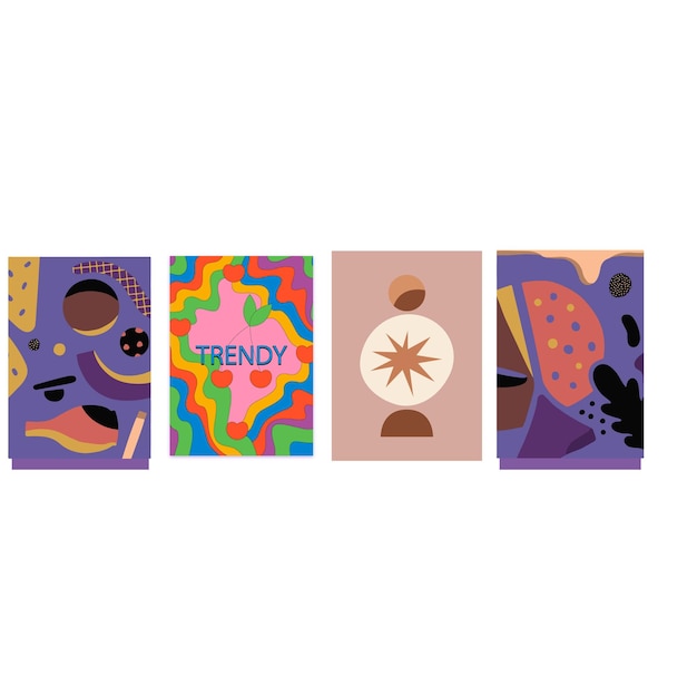 Conjunto de carteles de estilo groovy psicodélico con ojos de corazón y mano Carteles groovy brillantes de los años 70
