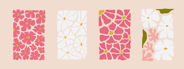 Conjunto de carteles de flores abstractas