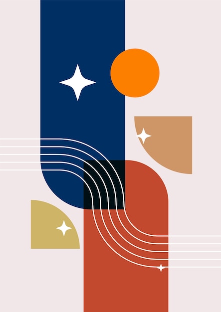 Conjunto de carteles de formas geométricas naturales abstractas en estilo de mediados de siglo Ilustración moderna Impresión minimalista Cartel de decoración de pared boho Diseño plano Arte minimalista vectorial