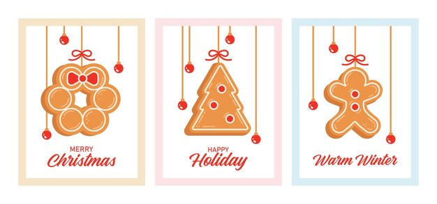 Conjunto de carteles con galletas de pan de jengibre Tarjetas de felicitación de Navidad pancartas con letras Invitación