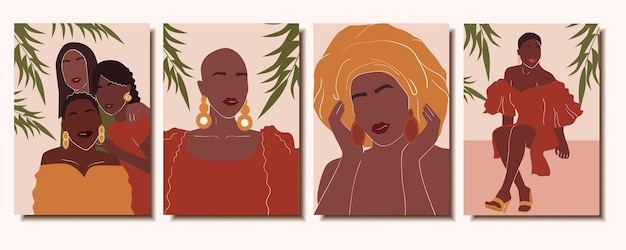 conjunto de carteles con hermosas mujeres africanas abstractas