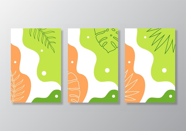 Conjunto de carteles de hojas tropicales abstractas
