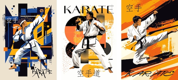 Conjunto de carteles de karate Artes marciales en un estilo abstracto
