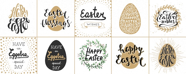 Conjunto de carteles de letras de pascua, tarjetas de felicitación