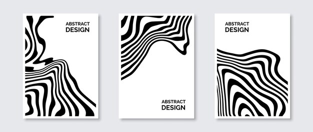 Conjunto de carteles de líneas onduladas abstractas Paquete de banner de formas onduladas fluidas Curvo universal en blanco y negro