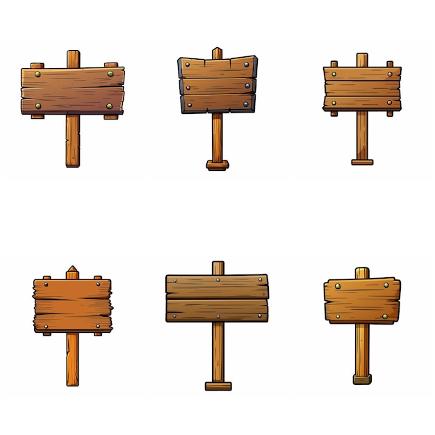 Conjunto de carteles de madera Carteles de madera medievales en el poste Carteles de dirección de la carretera Arte vectorial