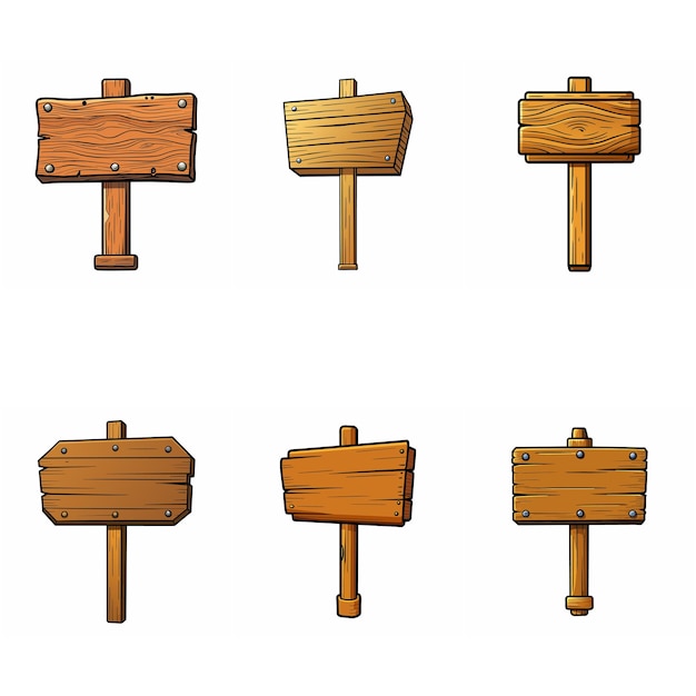 Conjunto de carteles de madera Carteles de madera medievales en el poste Carteles de dirección de la carretera Arte vectorial