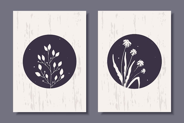 Vector conjunto de carteles de moda con plantas en círculos