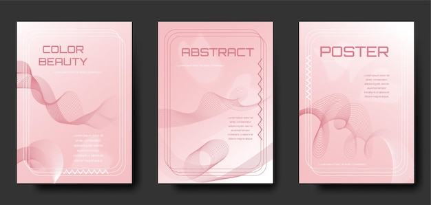 conjunto de carteles modernos abstractos de color rosa con diseño de patrón de línea de onda
