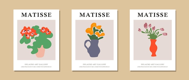 Conjunto de carteles modernos con flores abstractas inspiradas en Matisse Arte minimalista moderno en la pared