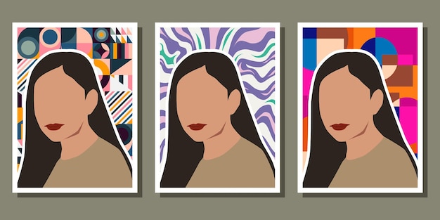 Conjunto de carteles de mujer abstracta de silueta en estilo boho