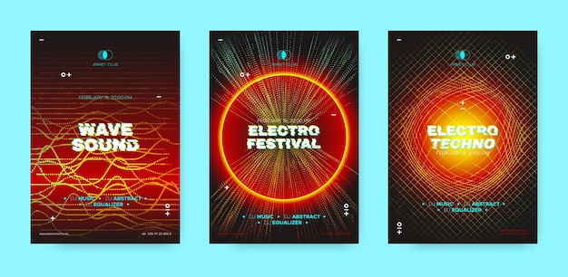 Vector conjunto de carteles para música electrónica.