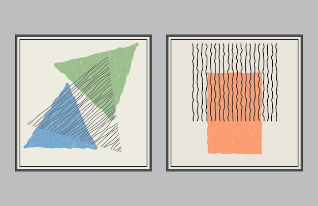Un conjunto de carteles o pinturas en un estilo minimalista La composición de formas geométricas distorsionadas Diseño de impresiones de diseño de interiores e ideas creativas