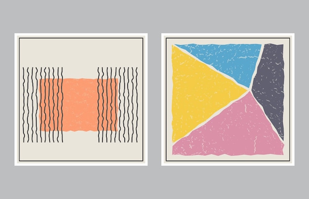 Un conjunto de carteles o pinturas de estilo minimalista La composición de formas geométricas distorsionadas Disposición de impresiones de diseño de interiores e ideas creativas