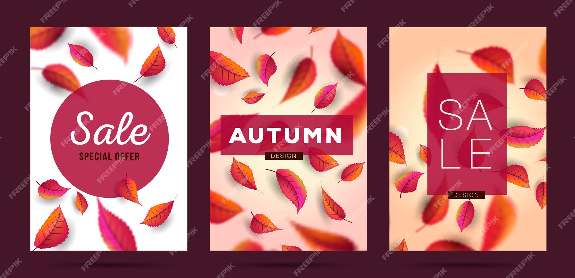 Conjunto de carteles o portadas de otoño con folleto o revista de fondo de  textura de hojas que caen | Vector Premium