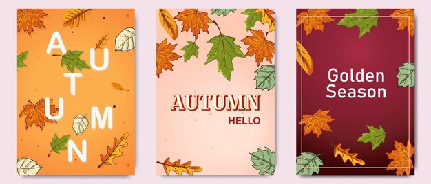 Conjunto de carteles de otoño con hojas para redes sociales diseño ventas carteles publicitarios otoño cálido