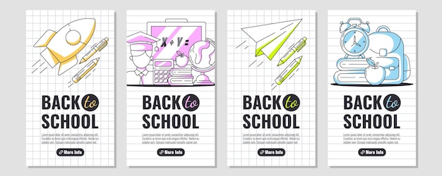 Conjunto de carteles de regreso a la escuela para redes sociales de diseño minimalista vertical estrecho alineado a cuadros