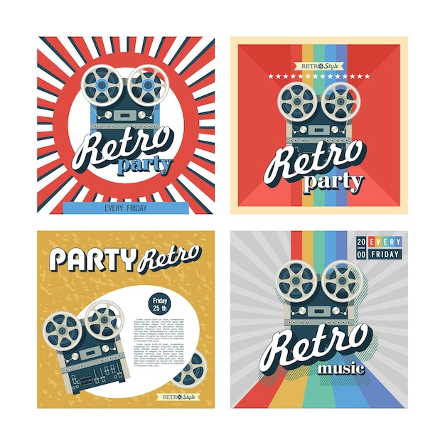Conjunto de carteles retro, volantes. Fiesta retro.
