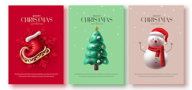 Conjunto de carteles vectoriales de felicitación de Feliz Navidad Colección de tarjetas de felicitación religiosas de Navidad con xmas