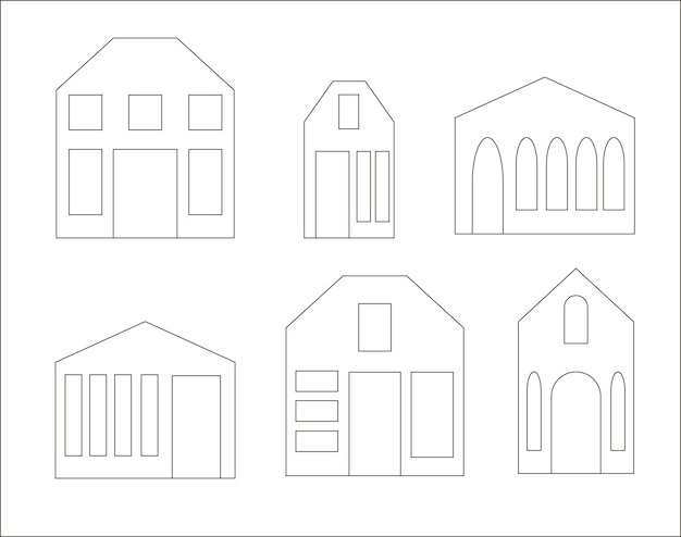 Un conjunto de casas de campo sobre un fondo blanco Contorno negro